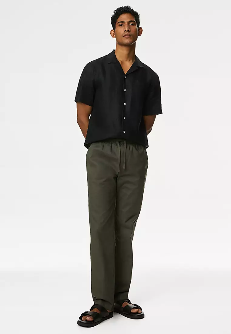Tapered Fit Linen Blend Trousers