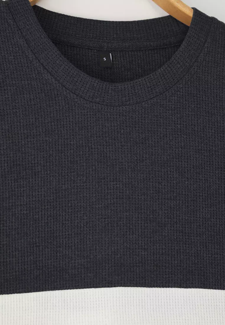 Oversize/Wide Cut Color Block Textured T-Shirt