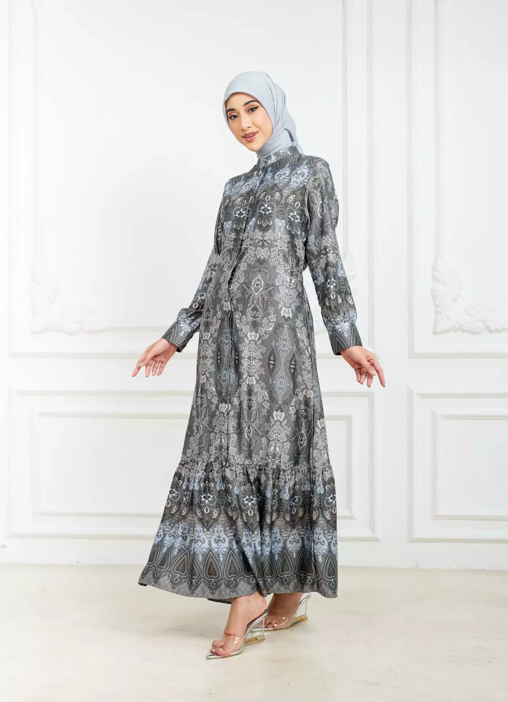Sarimbit Senggala Grey Gamis Wanita  Dress