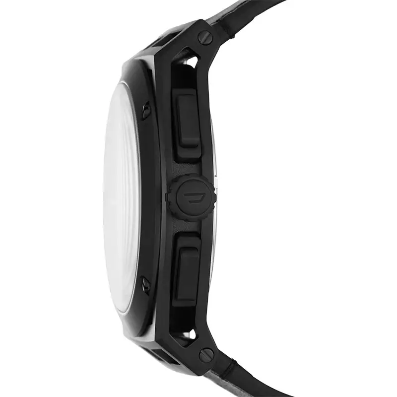 Jam Tangan Pria Diesel Timeframe DZ4544 Chronograph Men Black Dial Black Leather Strap