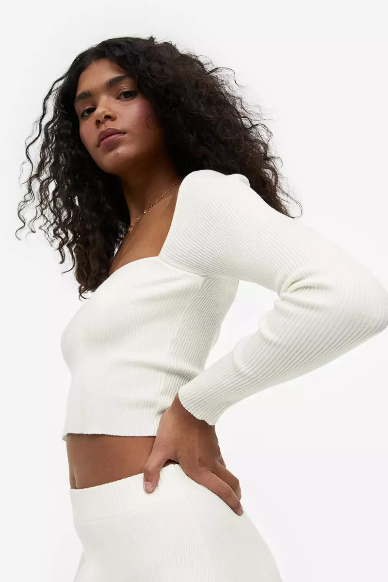 Bustier-look rib-knit top