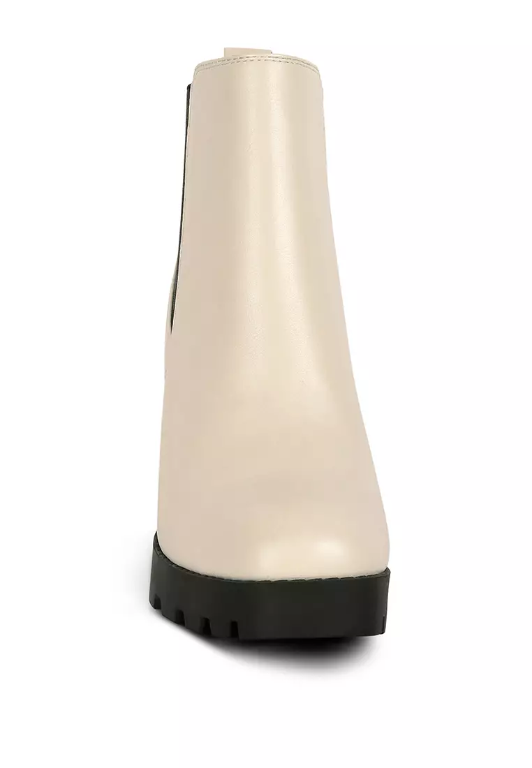Beige Block Heeled Chelsea Boot