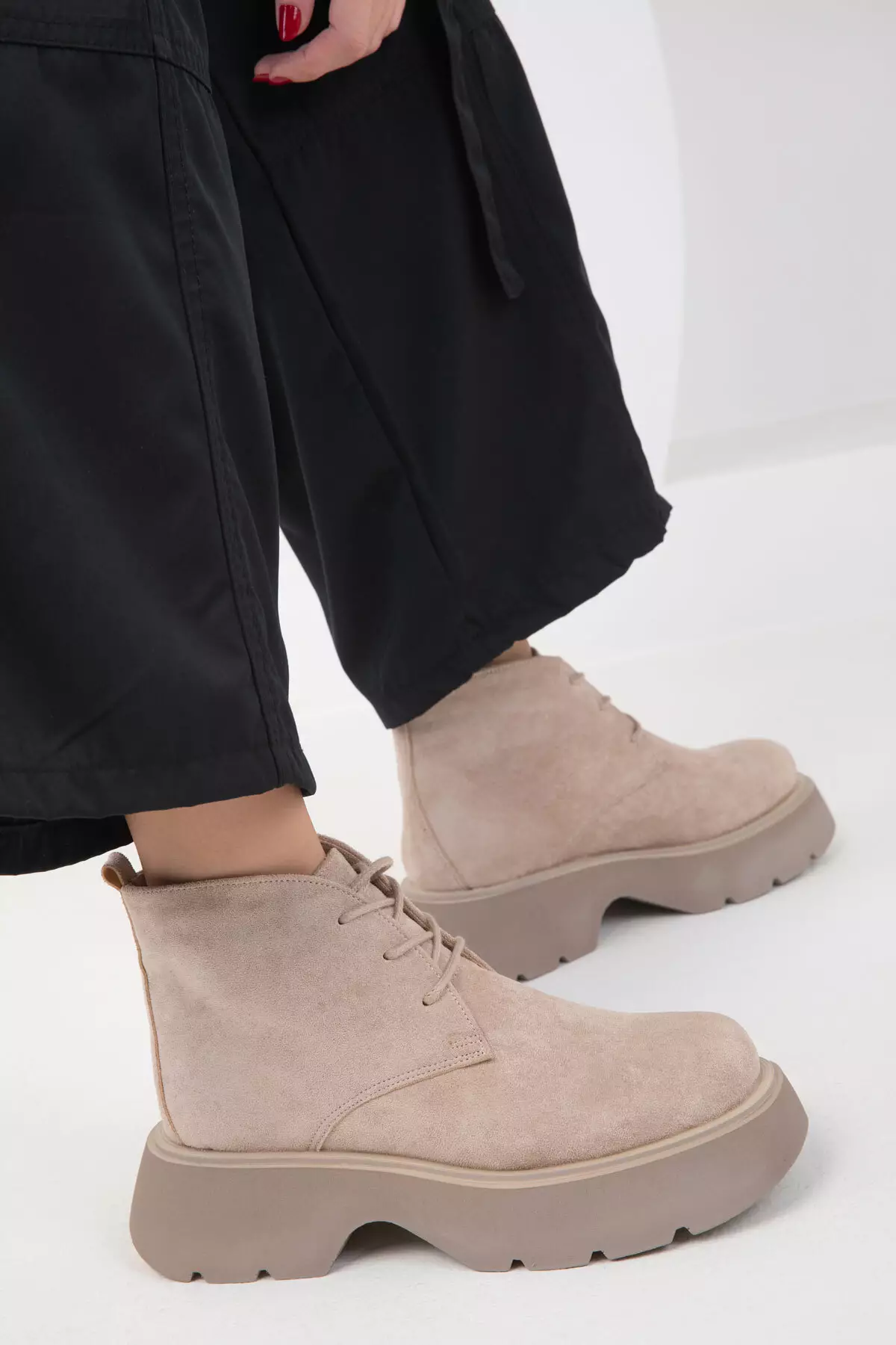 Nude Suede Women's Boots - 19928 Model