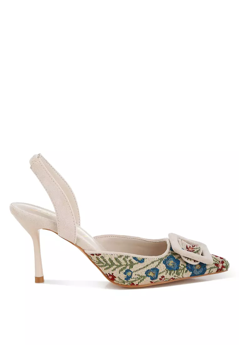Discount on London Rag  shoes - SKU: Embroidered Buckle Detail Stiletto Heels in Beige