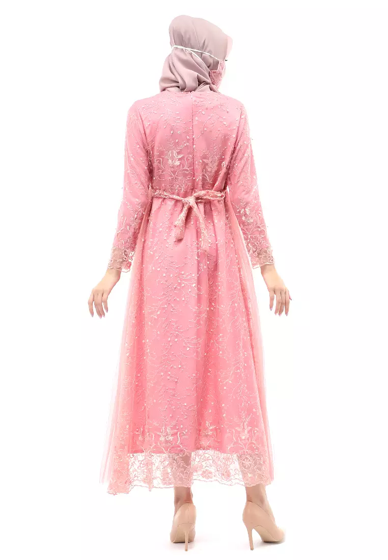 Marlina Gamis Kebaya Muslimah Panjang Motif Polos Long Sleeve Regular Fit - Dusty Pink