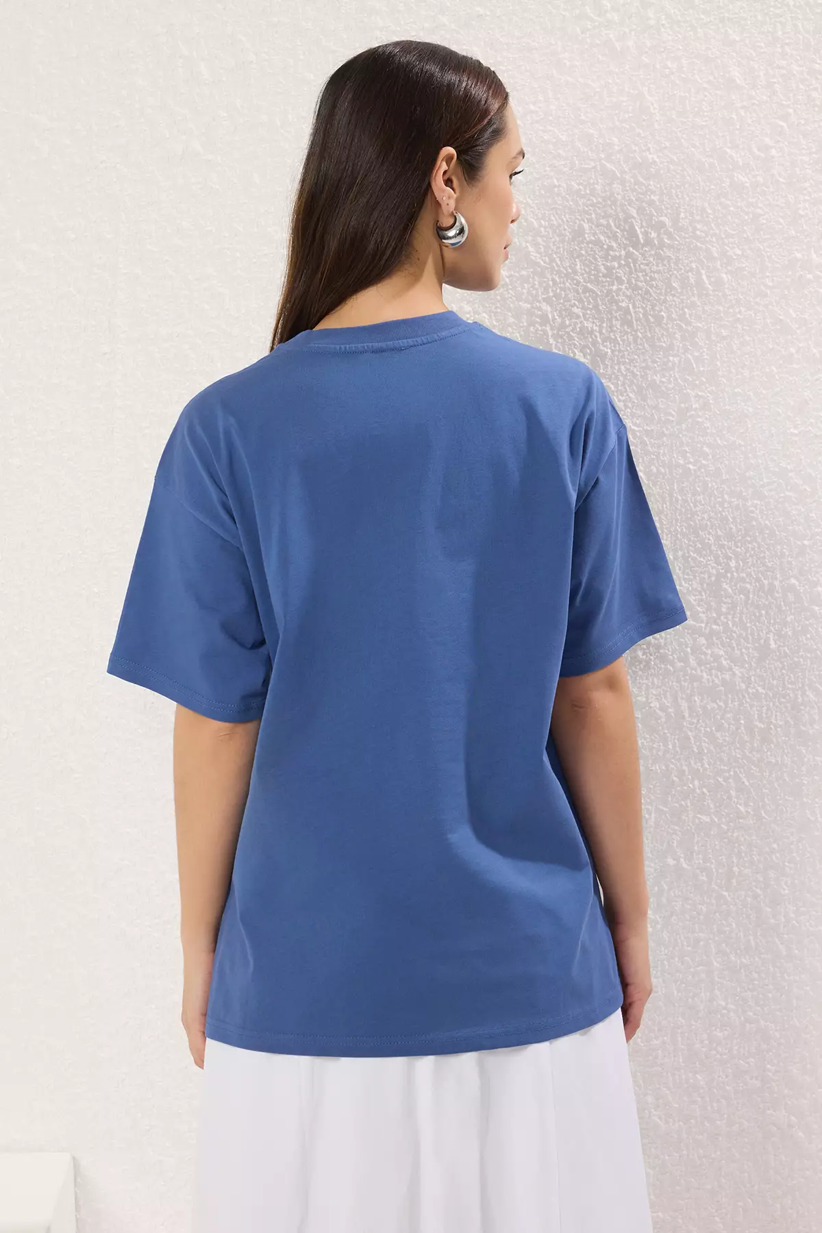 Indigo printed 100% Cotton Premium Oversize/Wide Pattern Crew Neck Knitted T-Shirt TWOSS23TS00040