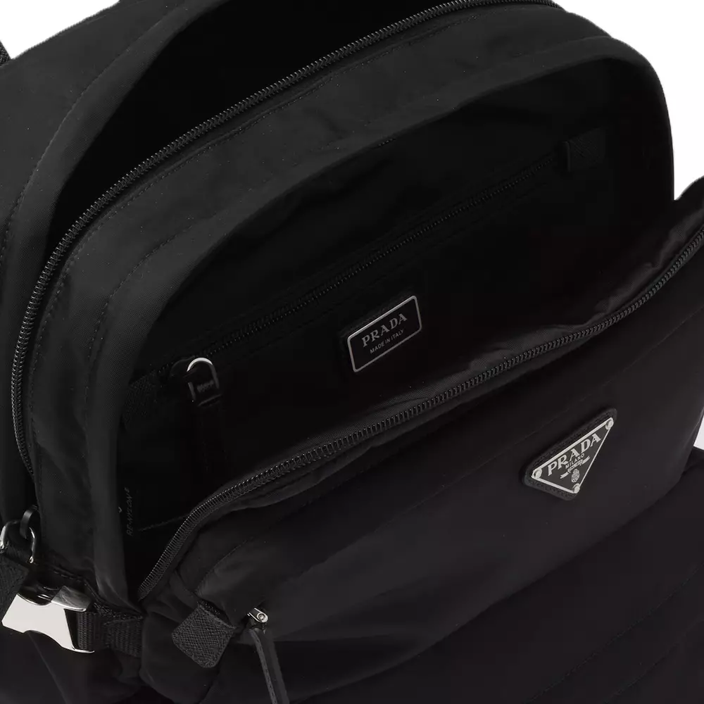 Triangle Logo Re-Nylon and Saffiano Leather Backpack Black