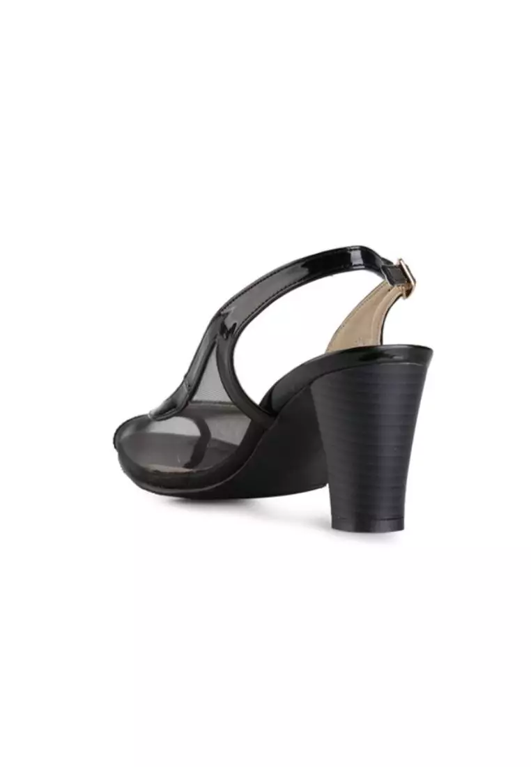 Cadence Sepatu Sandal Wanita Mesh Hak 7 cm - Black