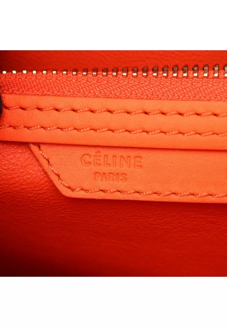 Pre-Loved Celine luggage mini shopper Handbag leather Orange red