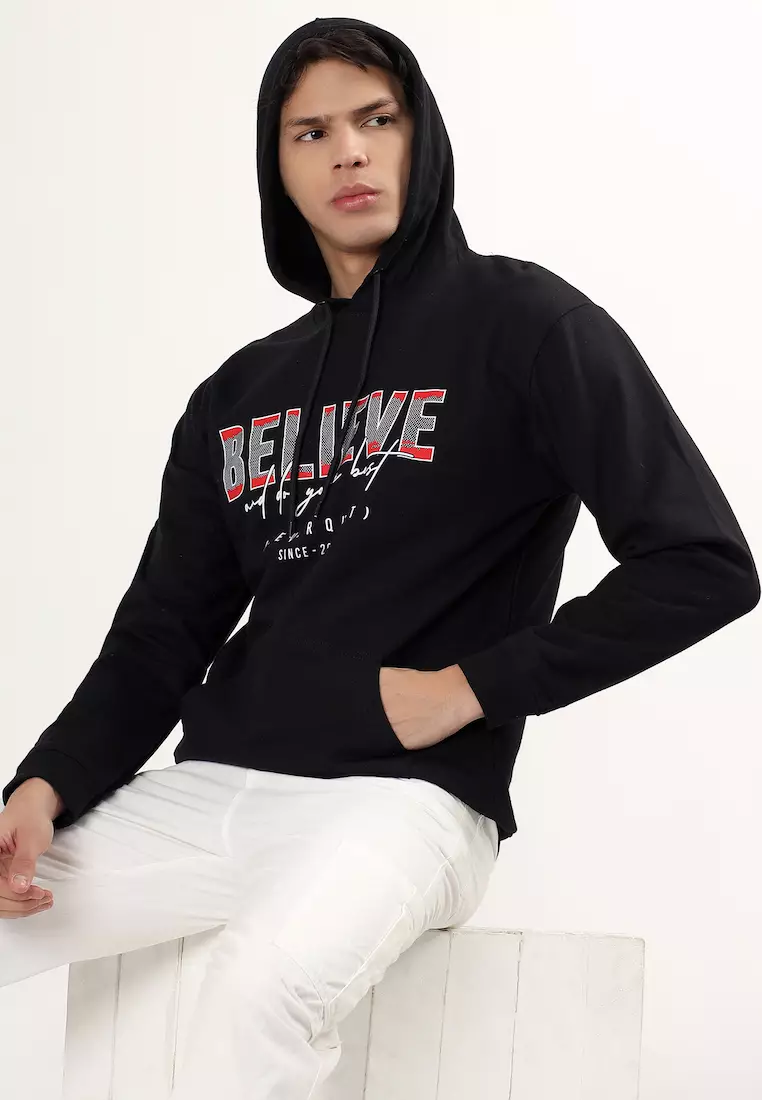 Mens Believe Graphic Print Cotton Relaxed Fit Hoodie, Black,Training,Jogging,Premium look, Comfortable