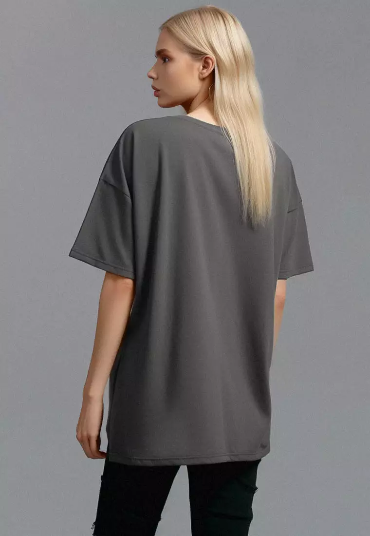 LTF70 Kaos Boyfriend Oversize Wanita Abu Tua Washed Effect "you are enough" instacool abu tua