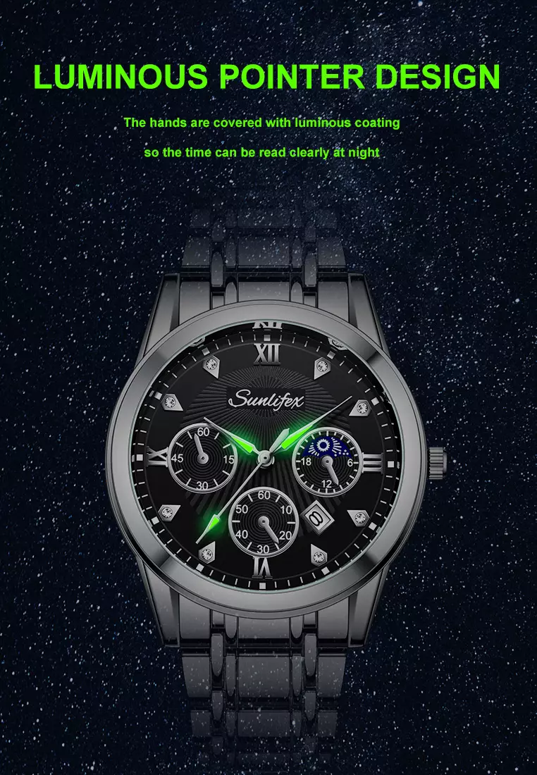 Jam Tangan Pria Original 9004A Kuarsa Calendar Tali Stainless Steel Mode Santai Jam Tangan Cowok silver black