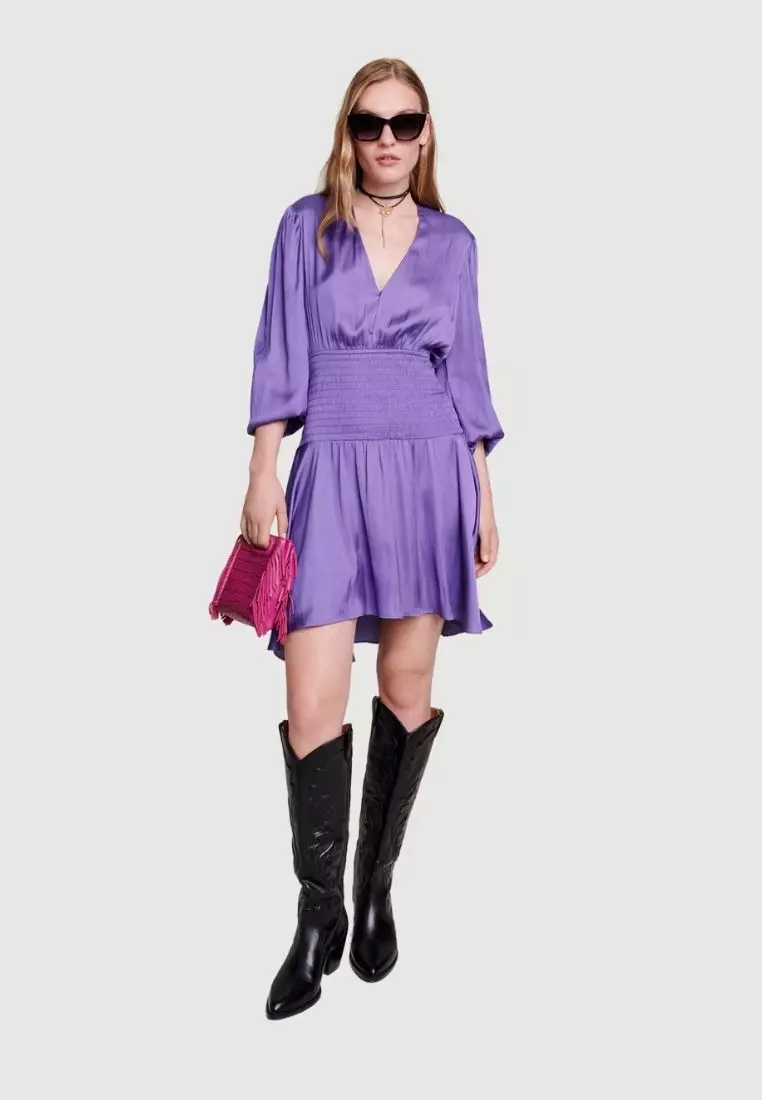 Purple satin clearance dress short