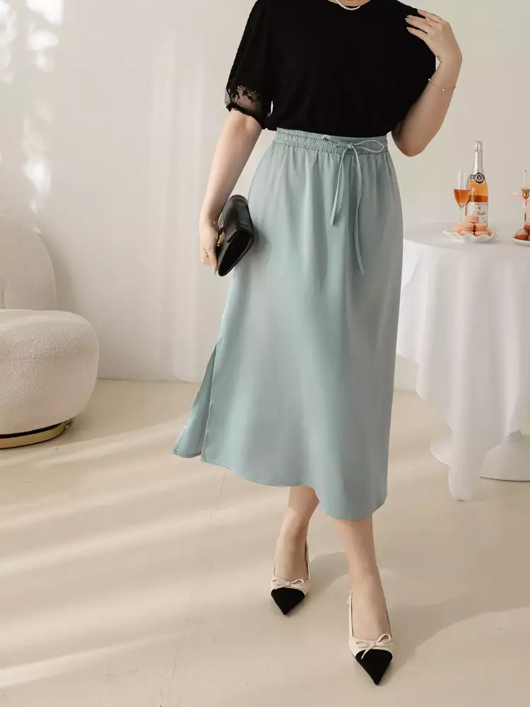 Textured Tie Waist Slit Maxi Skirt [CA2960]