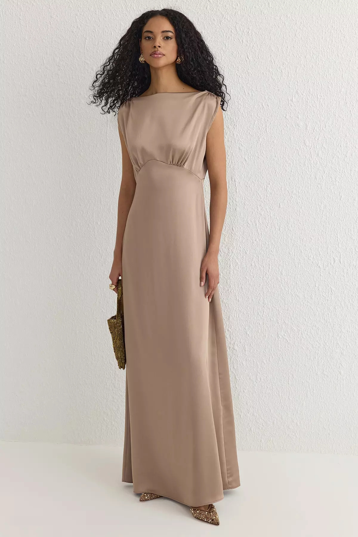 Mink Lined Satin Woven Long Elegant