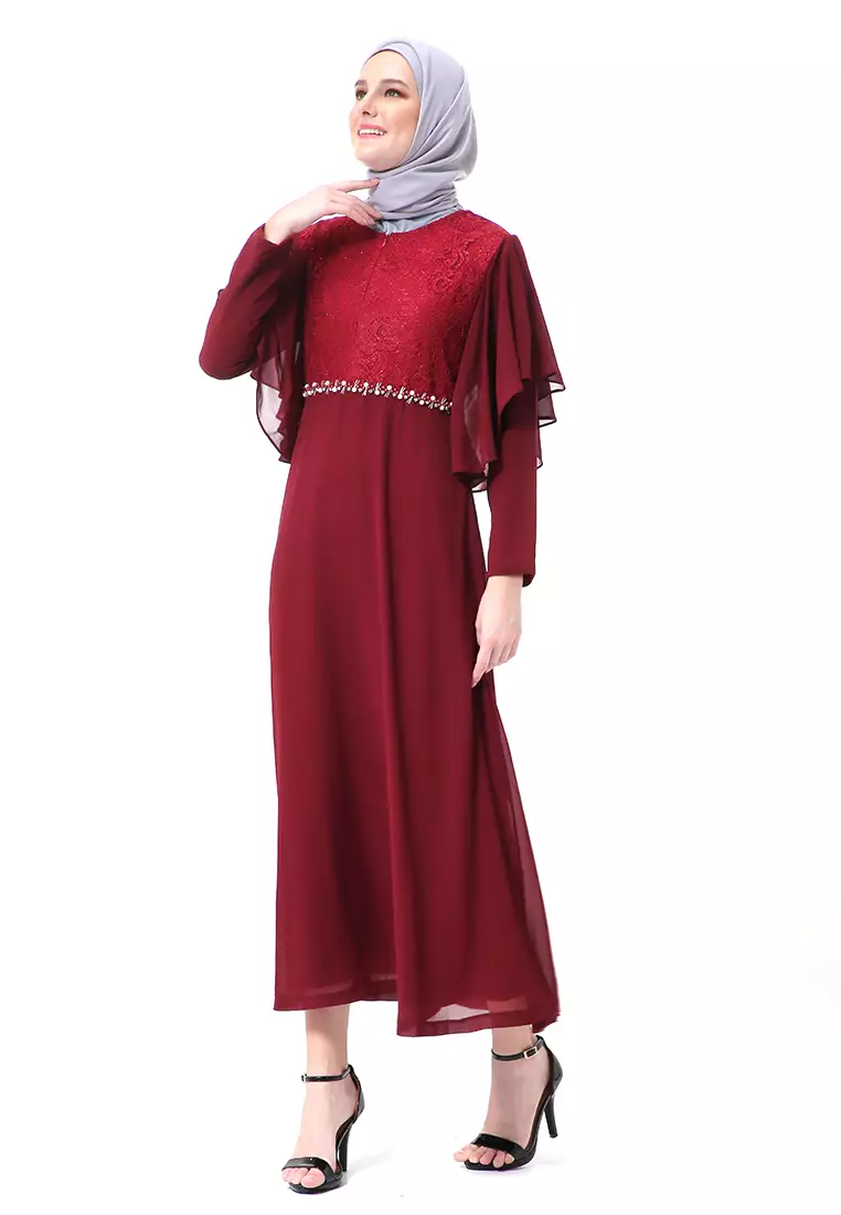 Hilda Dress Panjang Muslimah Wanita Long Sleeve High Quality Premium - Maroon