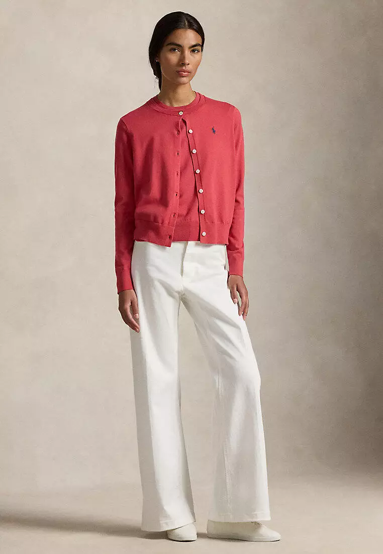 Stretch Cotton-Blend Crewneck Cardigan
