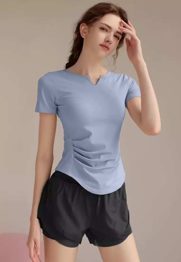 Aeries Top Sport Shirt – Breathable & Stretchable Workout Tee Women V-Neck Short Sleeve Workout Gym Fitness