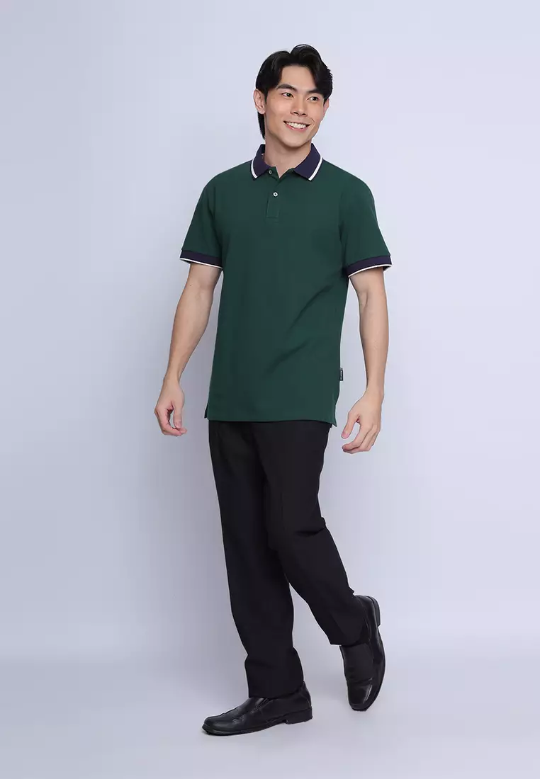 Plain Color Block Pique Polo Shirt