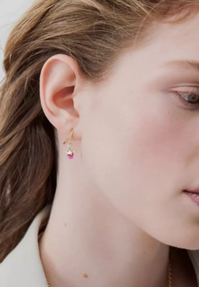 Les Néréides Hook Earing Dangling Rosebud with a White Crystal PROMENADE A BARBIZON [LNAWBB110T/1]