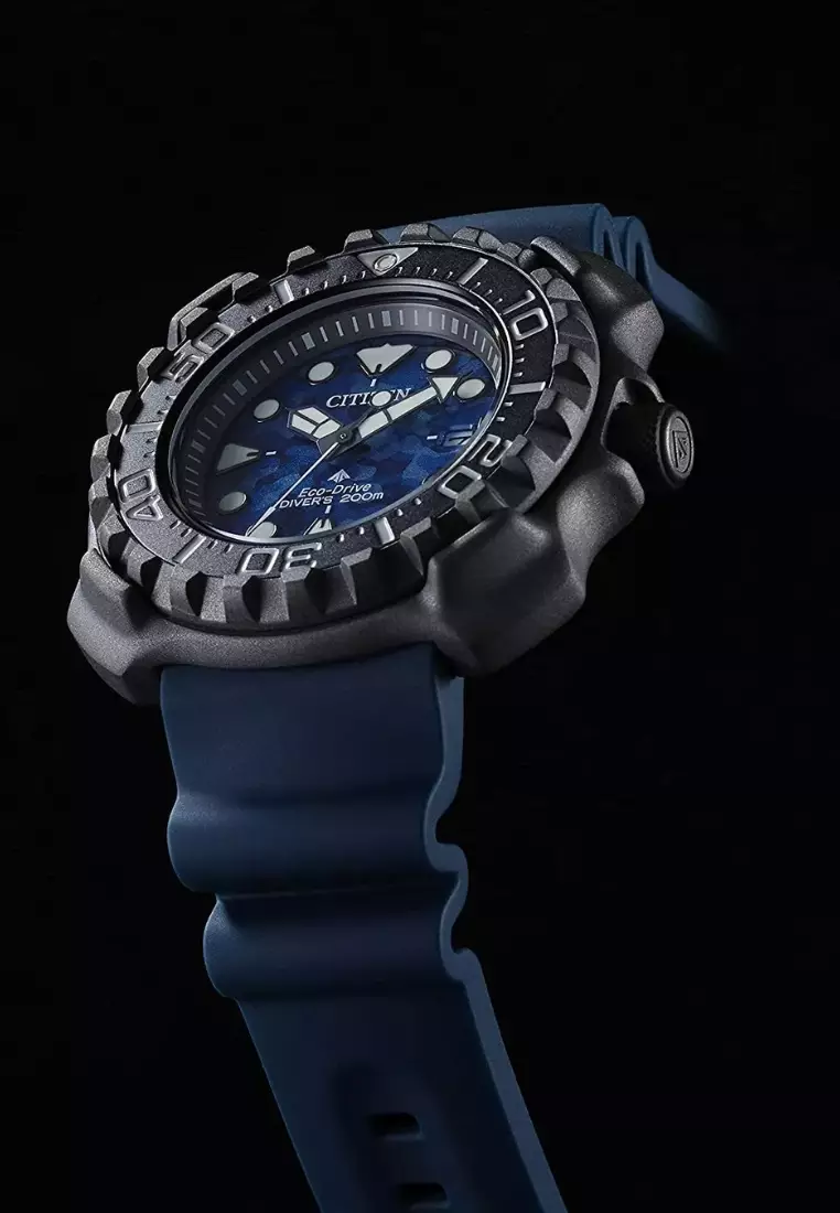 Citizen 西鉄城 Promaster 系列200米防水專業潛水超級鈦金屬錶殼藍色錶盤藍色橡膠錶帶光動能男士腕錶 BN0227-09L