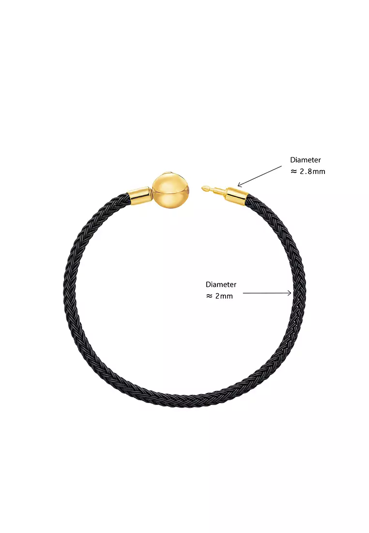 THE Mix Collection 999.9/24K Pure Gold Violent Bear Charm Black Steel Wire Clasp Bracelet Set L11-B637B
