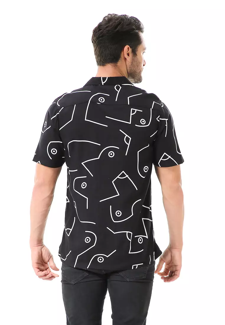 Leopold Kemeja Printing Pria Motif Abstrak Lengan Pendek Material Rayon ORIGINAL - Black