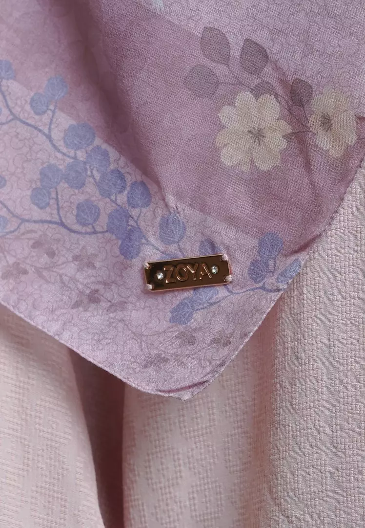 VIALOVA Print Scarf Dusty Pink - Kerudung Hijab Segiempat Motif With BOX - Bahan Voal Premium - Ukuran 115x115