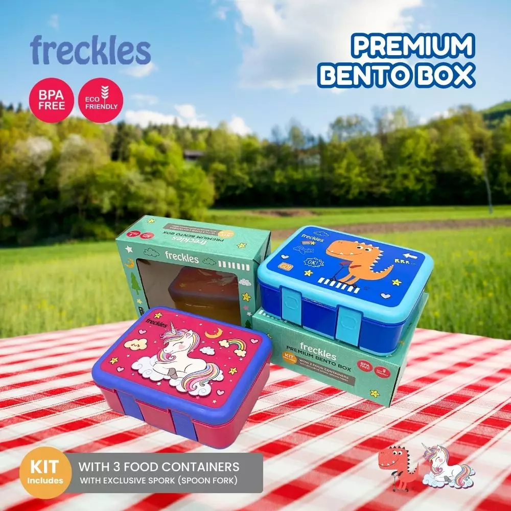Freckles Bento Box - Unicorn - Kotak makan anak dengan mangkuk dan tutup silikon