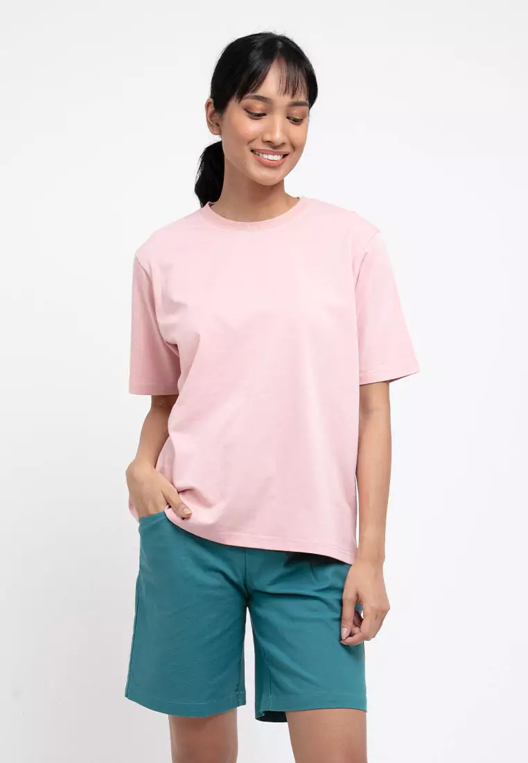 Forest Ladies Premium 100% Cotton Heavy Weight Boxy Cut Crew Neck T Shirt Women | Oversized T Shirt Perempuan - 822323-54Pink