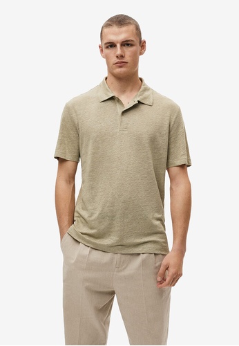MANGO Man 米褐色 100% Linen Polo Shirt 7A66FAA9DE1908GS_1