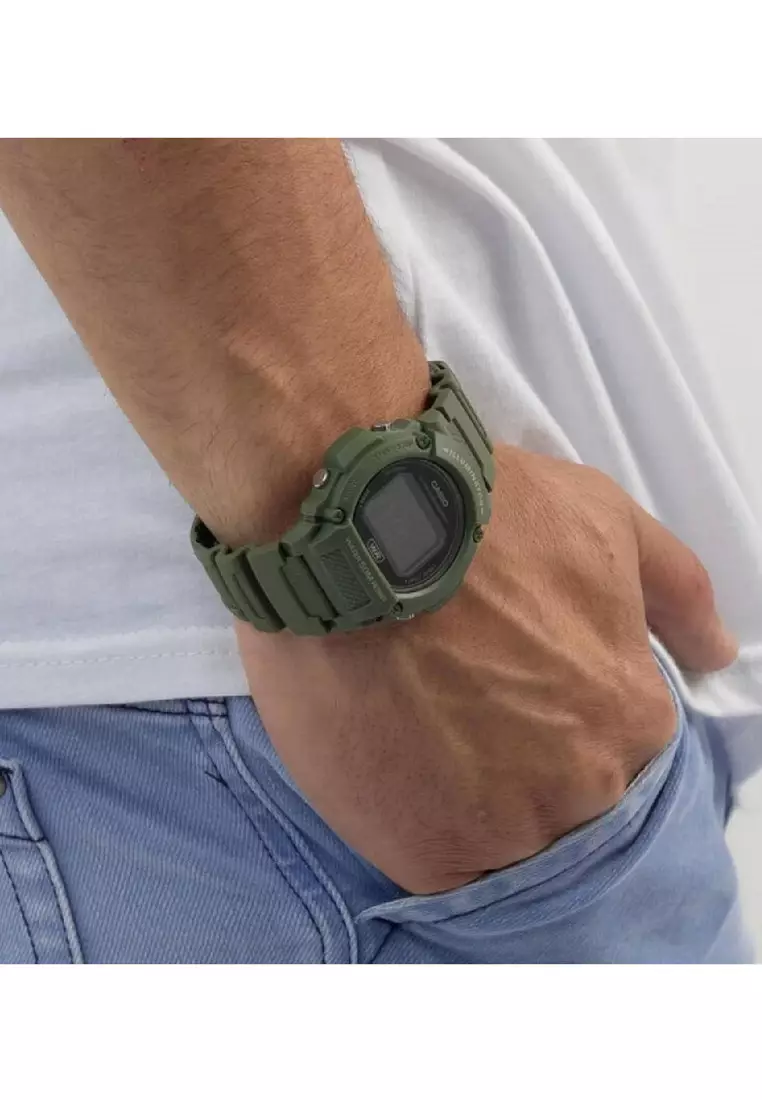 W-219HC-3BV Men's Army Green Resin Band Digital Sport Watch