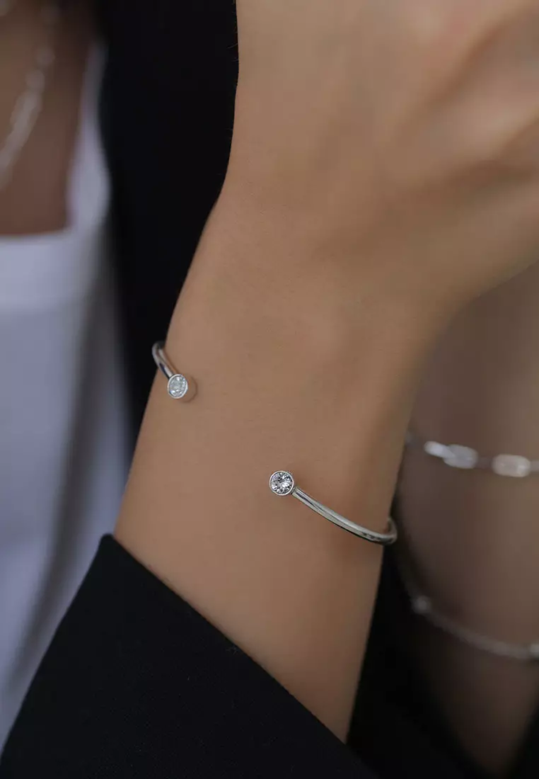 Gelang Perhiasan Perak 925 Wanita Bangle Basic Crystals White