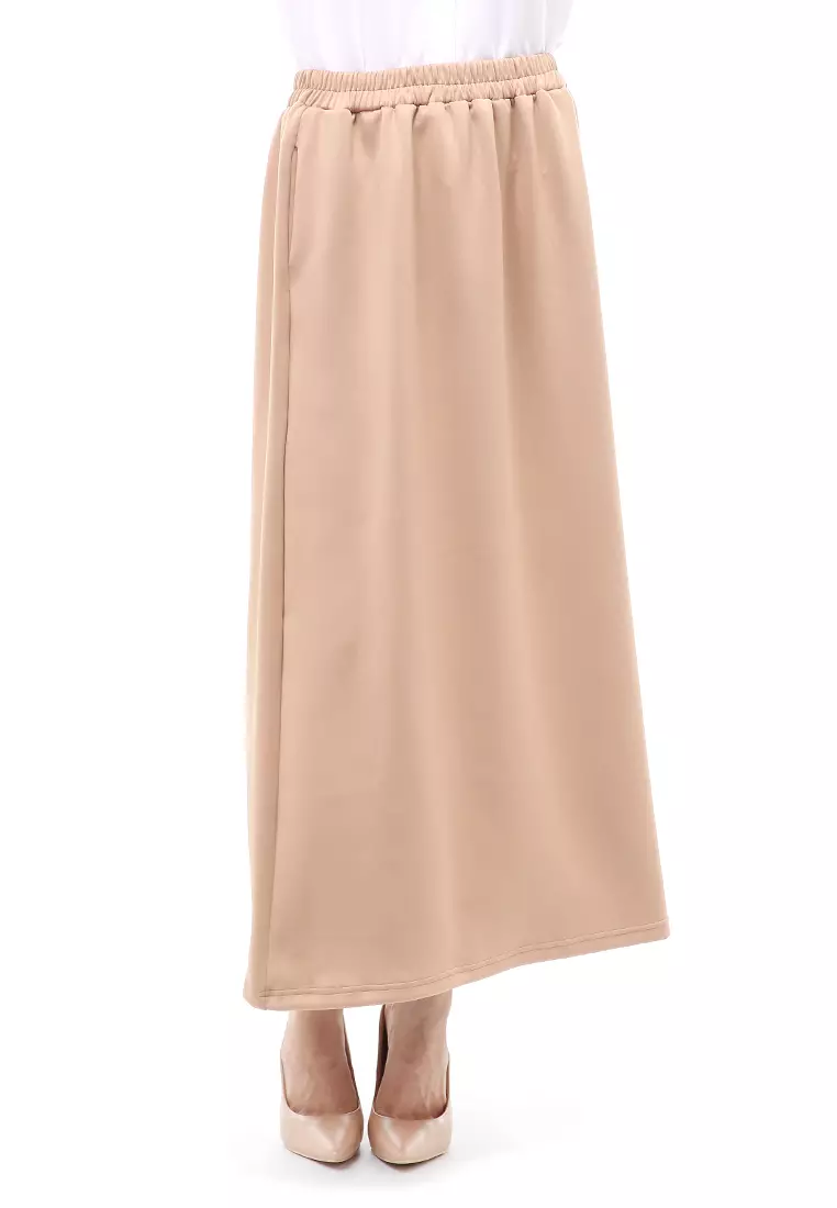 Rok Panjang Muslimah Polos Bawahan Wanita Regular Fit All Size - Mocca