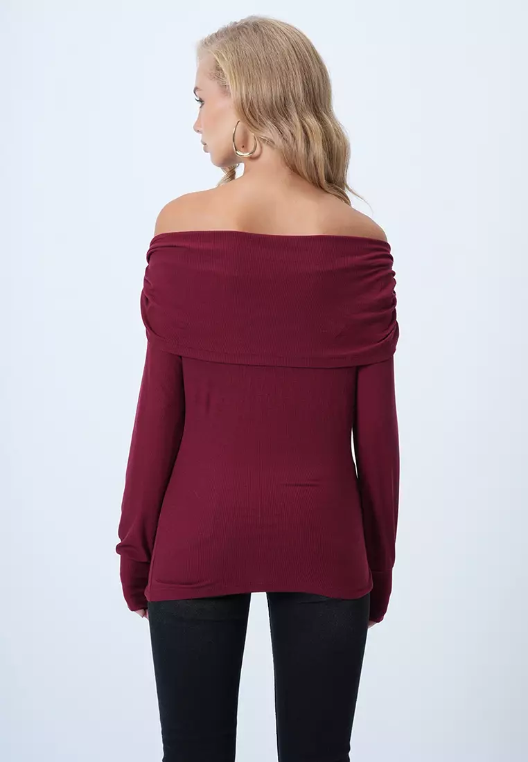 Madonna Collar Shoulder Accessory Detailed Knitted Top