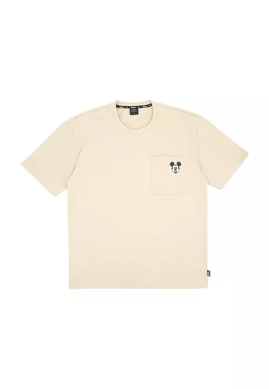 Disney Mickey Mens Oversize T-Shirt with Pocket Beige