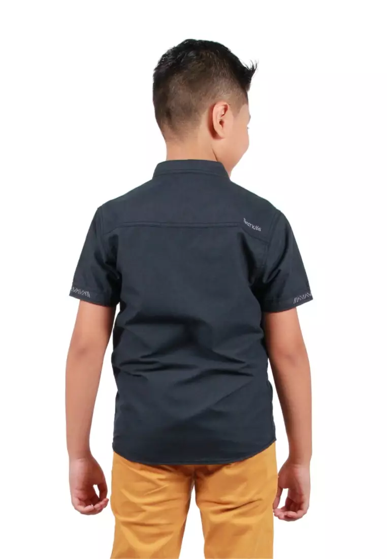 Azlan NC Blue Navy, Kemeja Muslin Anak Lengan Pendek