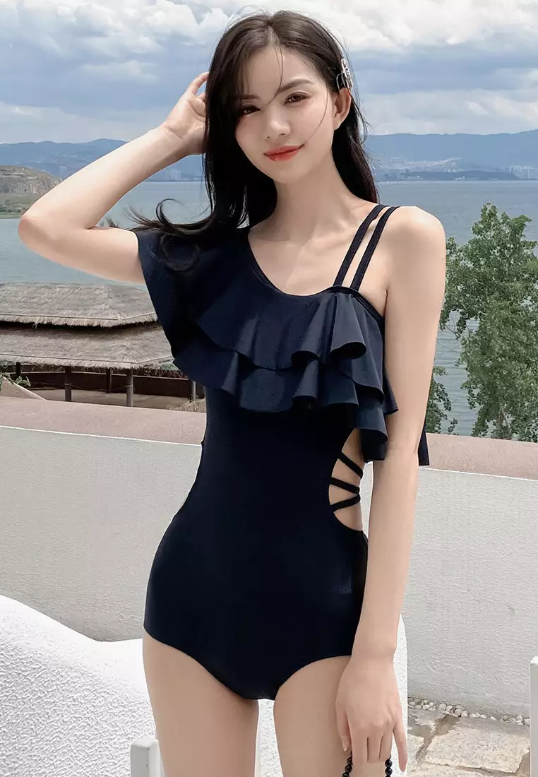 ZAFUL Tie Shoulder Ribbed Cheeky One-piece Swimsuit - Black  Cheeky one  piece swimsuit, Blue one piece swimsuit, Swimsuits