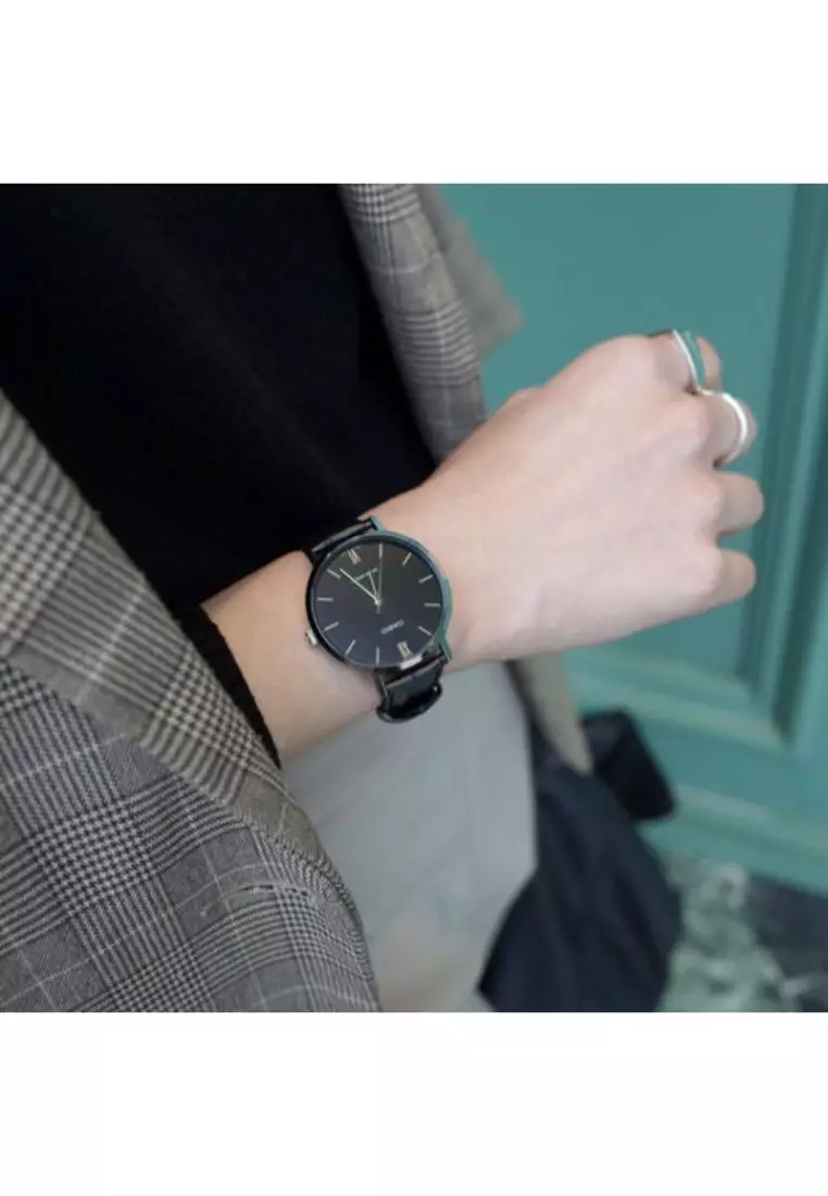 Women's Analog LTP-VT01L-1B Black Leather Band Casual Watch