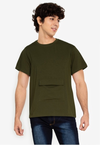 ZALORA BASICS green Front Flap Pocket T-Shirt F586BAA6F457D1GS_1