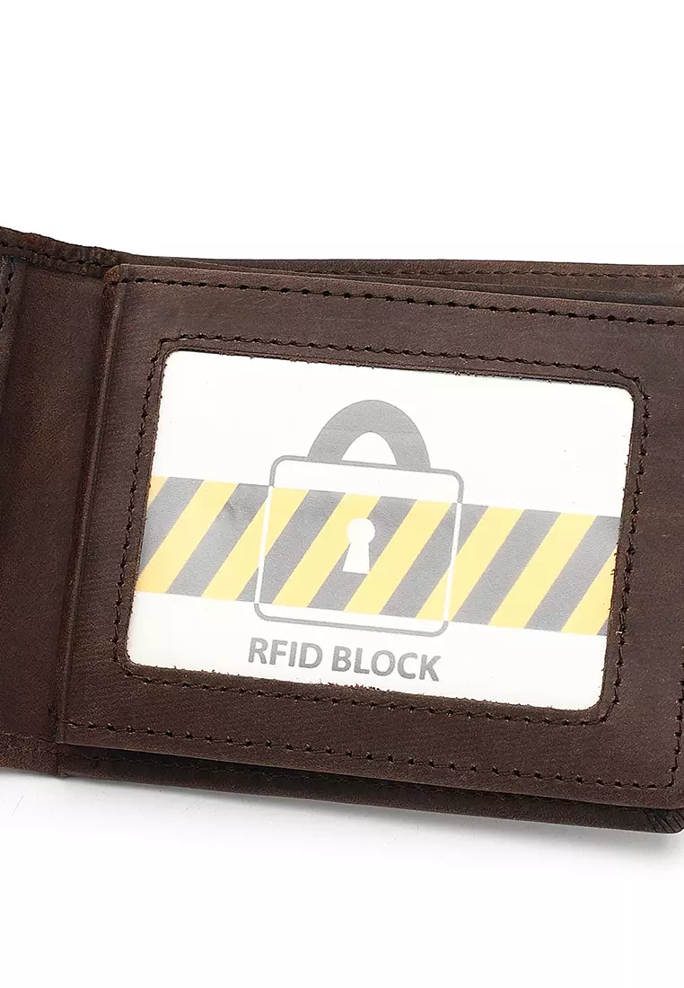 Genuine Leather RFID Short Wallet - Brown
