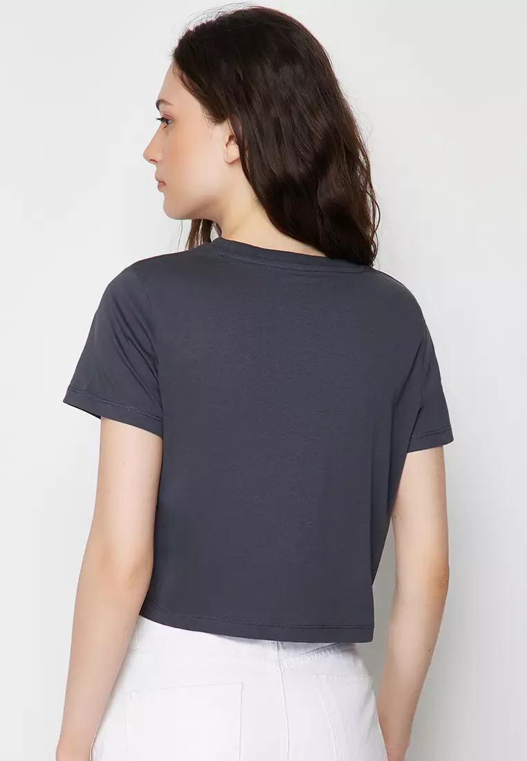 Anthracite-Orange 2-Pack Crop Crew Neck Knitted T-Shirt