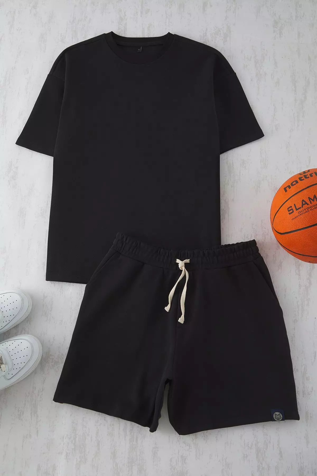 Black Oversize Thick 100% Cotton T-shirt Shorts Tracksuit