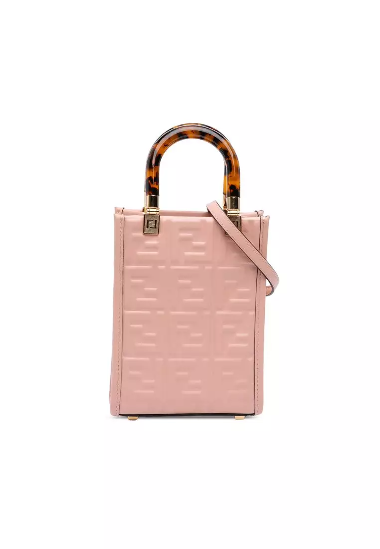 ★FENDI トートバッグ ミディアム ショッピングバッグ ピンク レザー★ Buy Fendi Pre-Loved Fendi Mini Zucca Embossed Leather Sunshine