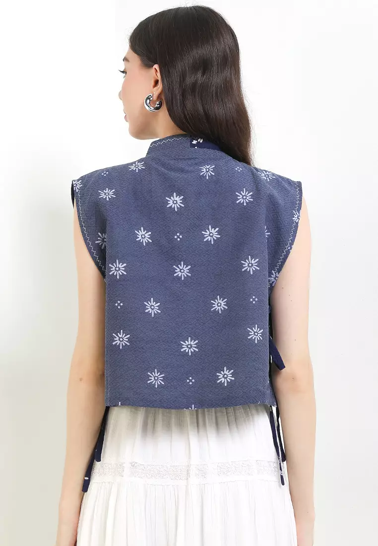 Outer Cardigan Batik Cap Dobby Atasan Wanita Spesial JFW Collection Binar Jelina Katun Bordir Navy