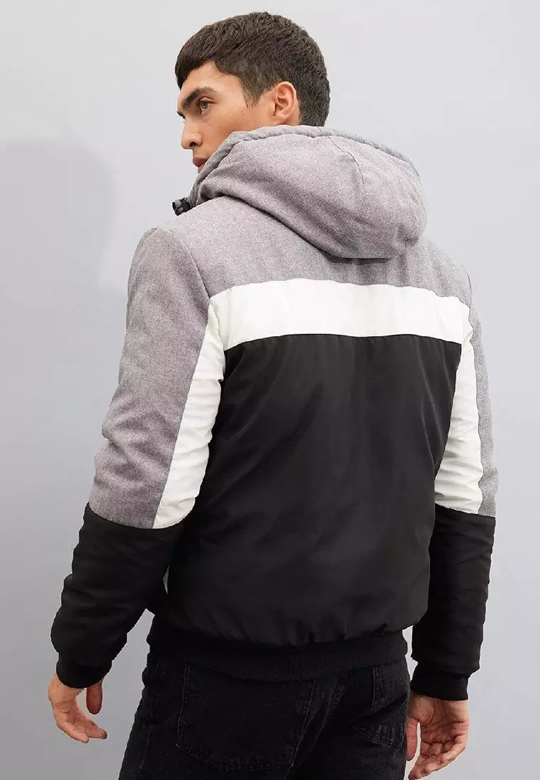 Color Block Hooded Fleece Puffer Jacket