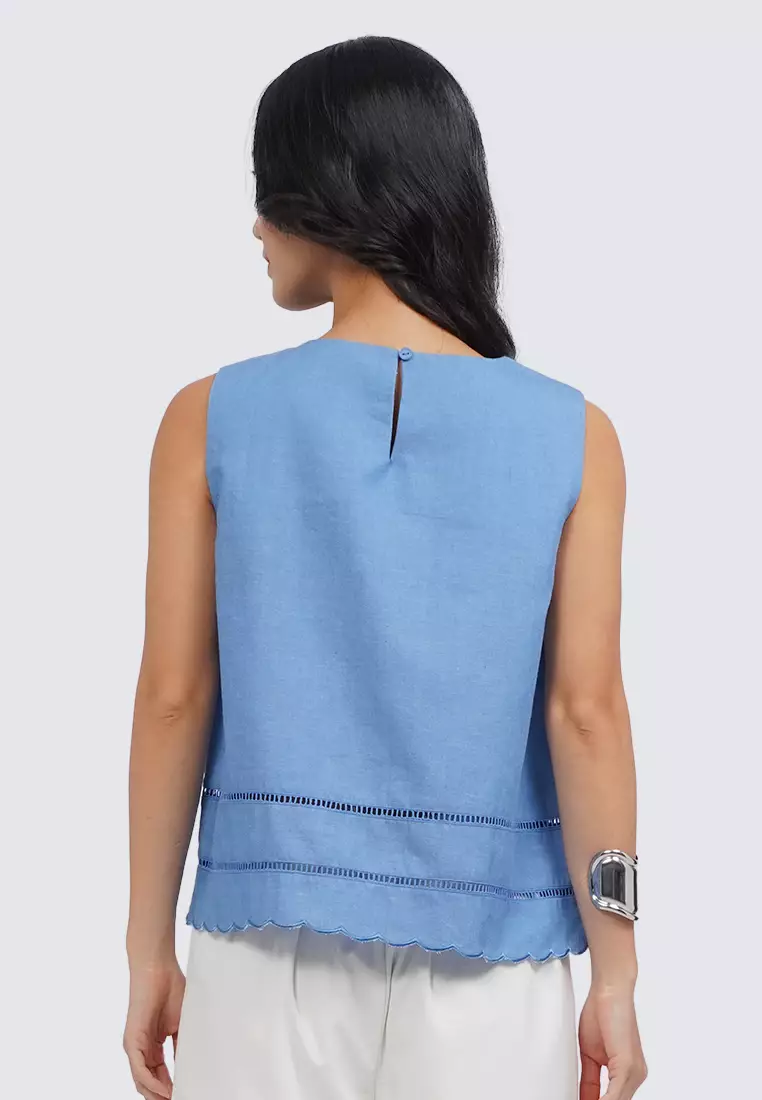 V-Neck Sleeveless Blouse LT. BLUE