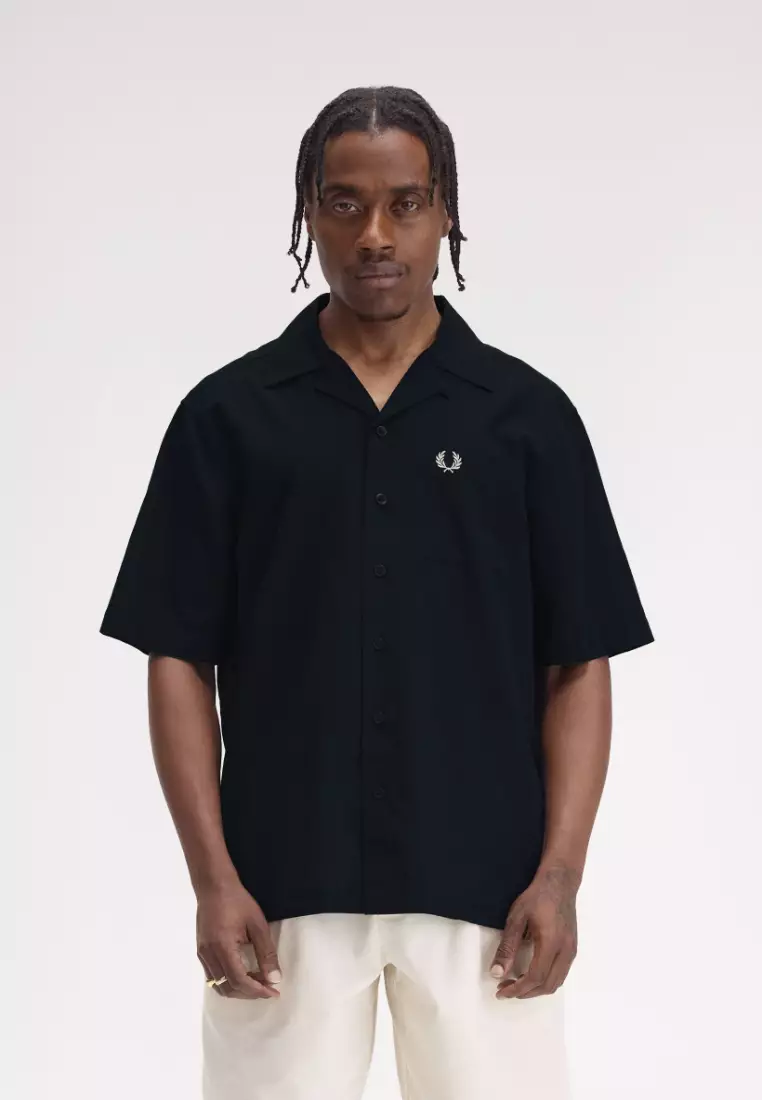 Buy Fred Perry Fred Perry M7762 Lightweight Texture Revere Collar (Navy ...