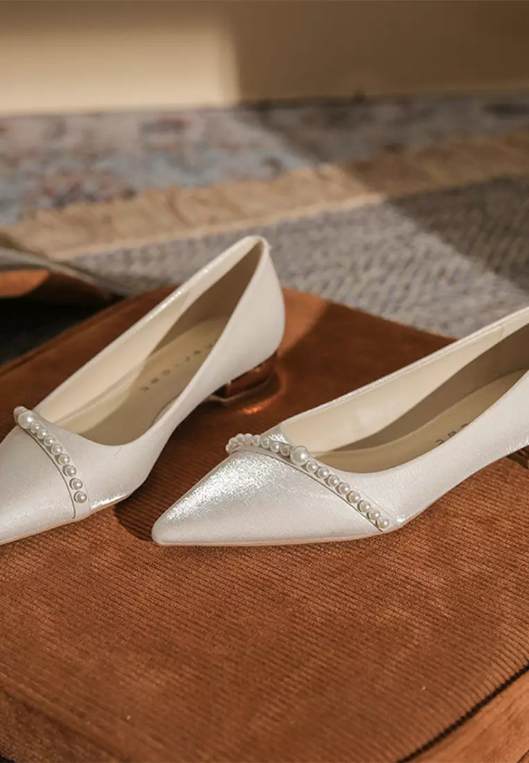 2.5CM Beaded Satin Low Heels IF21004