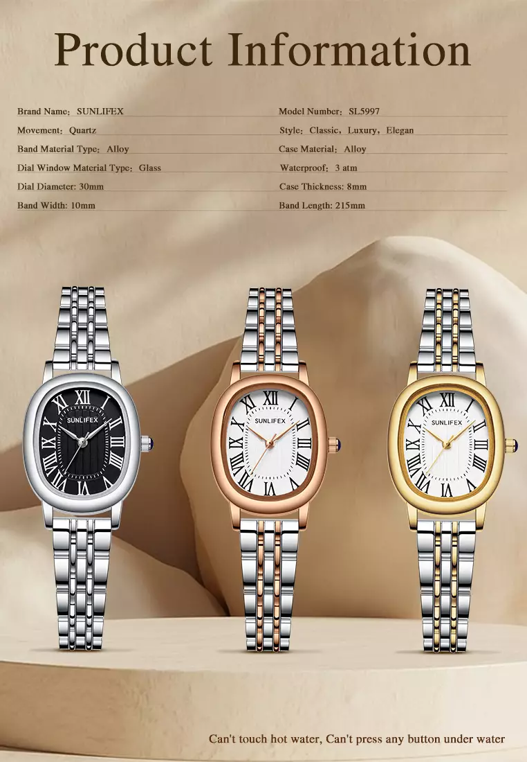 Jam Tangan Wanita Analog Original Korean Tali Rantai Oval Stanless Anti Air Jam Tangan Cewek silverblack